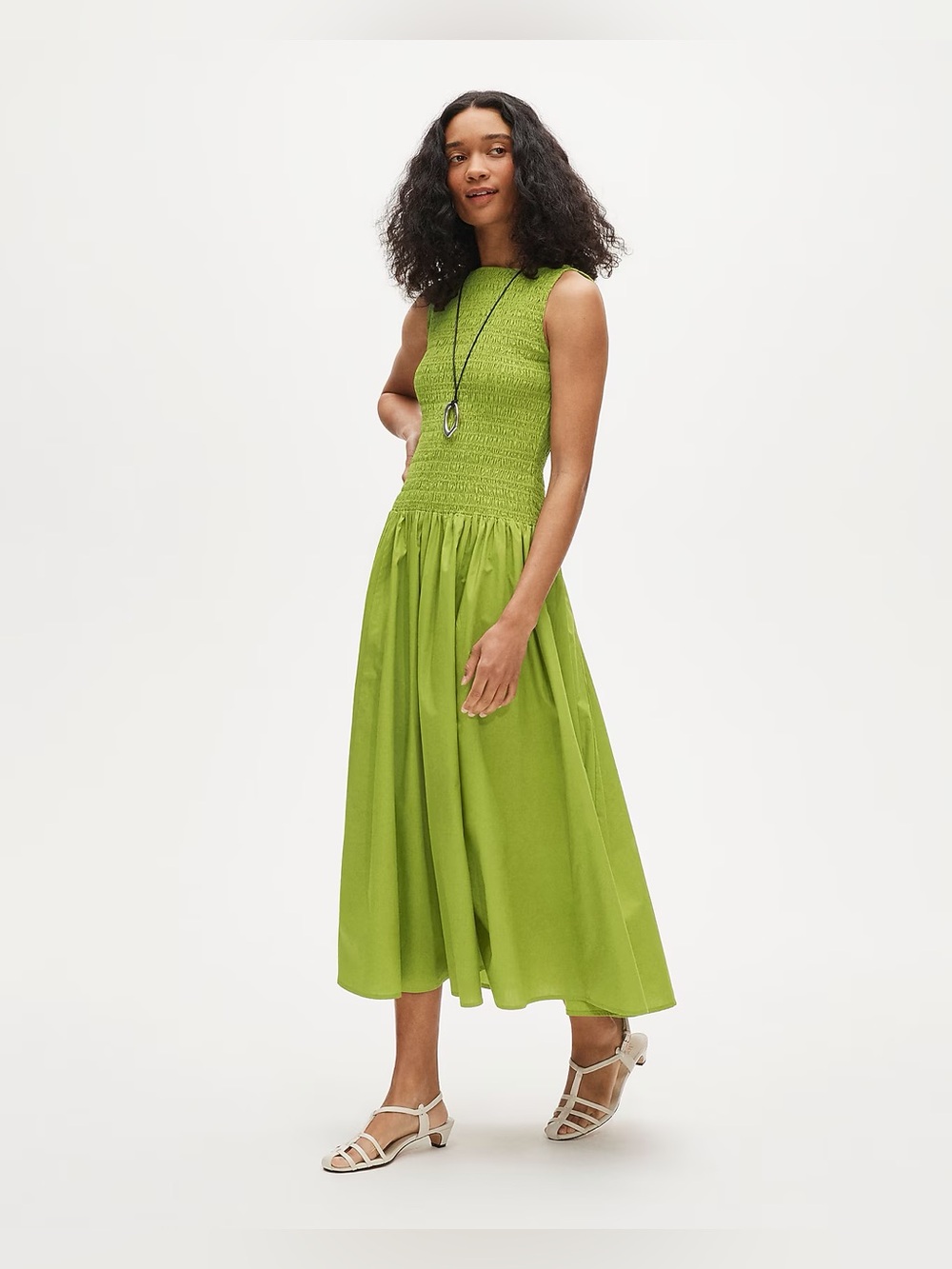 NWT J. Crew Lime Green Smocked Midi Dress